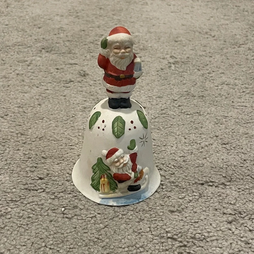 Vintage Ceramic Santa Bell Christmas Ornament Taiwan Holiday Decoration